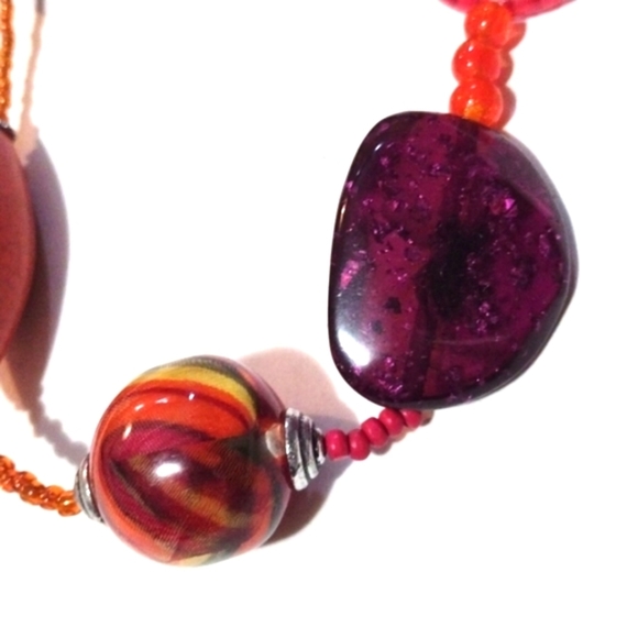 VINTAGE MULTICOLORED & MULTIBEADED LARGE STONES, BLOWN GLASS 36" NECKLACE - Picture 8 of 13